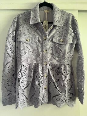 Mystree Lavender Lace Button-Front Jacket